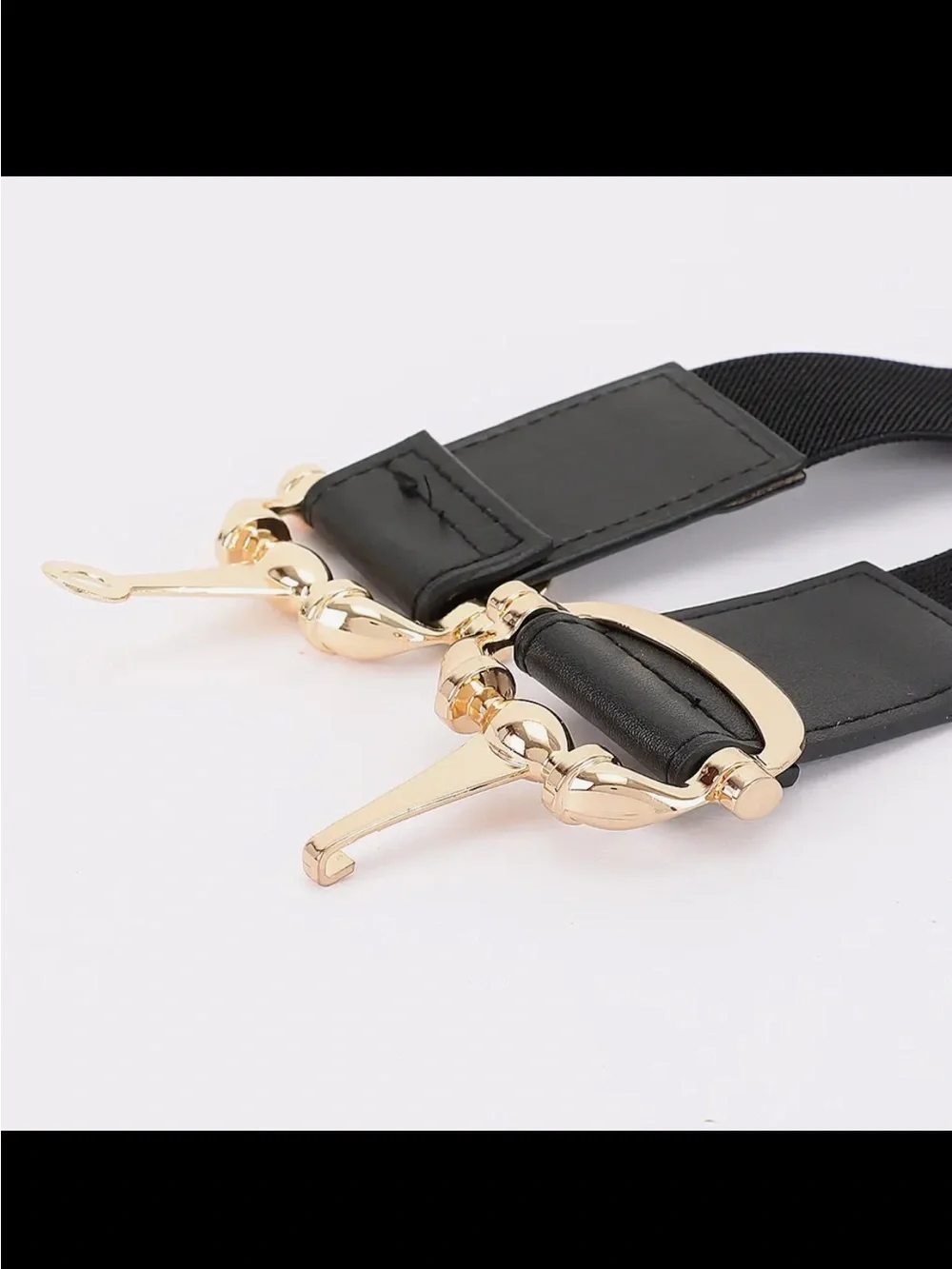 Gold Horsebit Black Elastic Waist Belt - Women's Accessory